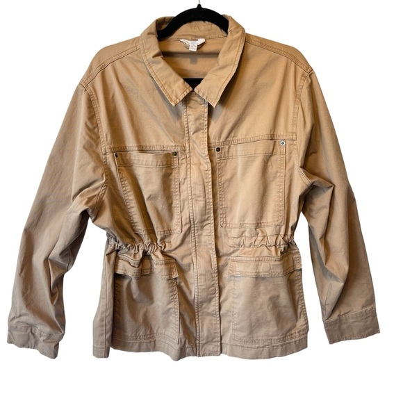 Time and Tru Utility cargo jacket XL 16 18 Cinch drawstring waist Beige Cotton - Picture 2 of 9